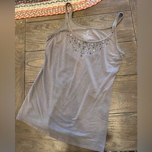 New York & Company Gray Rhinestone Embellished Tank Top